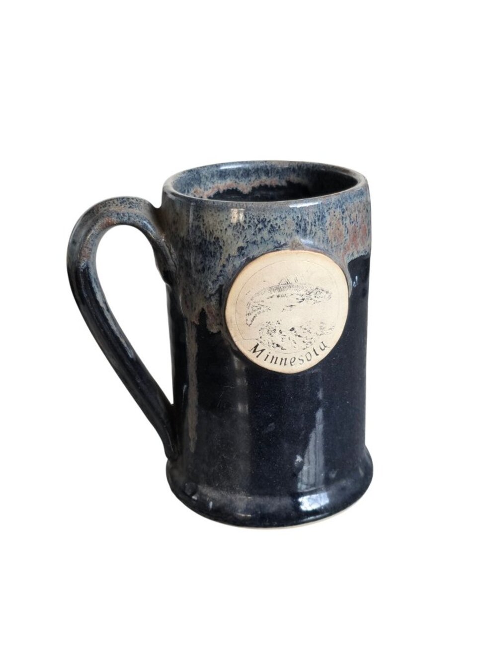 John Deneen Coffee & Tea Minnesota Handmade Pottery Large Mug Drip Glaze 4" x 5"